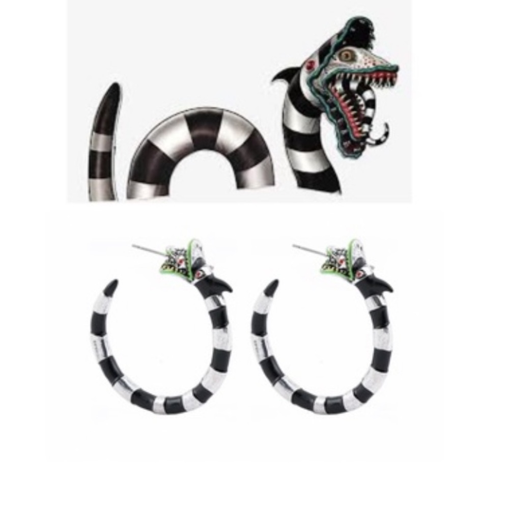 Striped Black and White Hoop Earrings